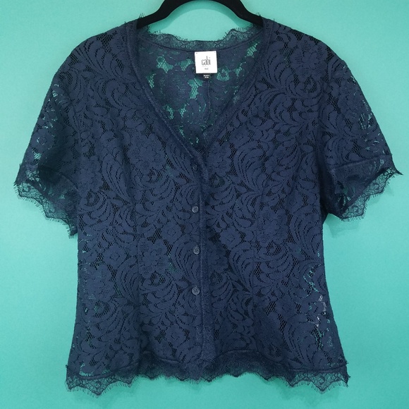 CAbi Tops - London Calling Cabi Navy Blue Lace Cardigan